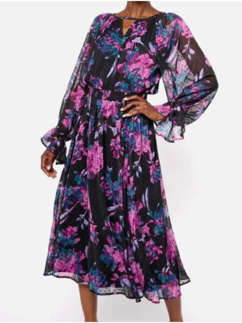 Destination 365 Women's A-Line Swing Dress Ruffle Size 3X Long Sleeve Plus Size